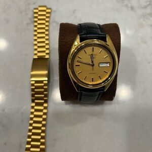 Seiko Gold Dial with Black Strap Men's Watch
